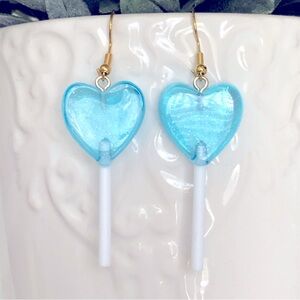 New Shimmering Resin Heart Lollipop Sucker Candy Oversized Dangle Earrings Gifts